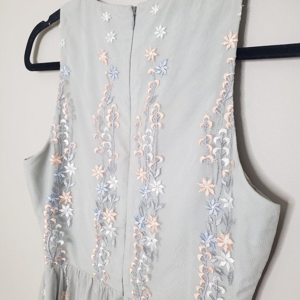 BHLDN Parsons Dress Light Gray/Silver Dress with Floral Embroidery - Picture 9 of 11